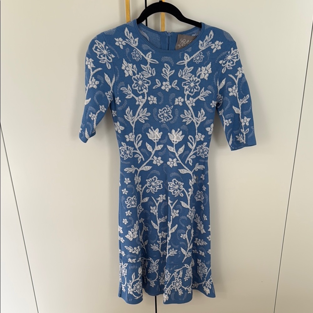 Lila Rose Blue Dress with White Floral Embroidery